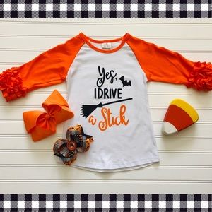 Girls "Yes I Drive A Broomstick" Boutique Raglan